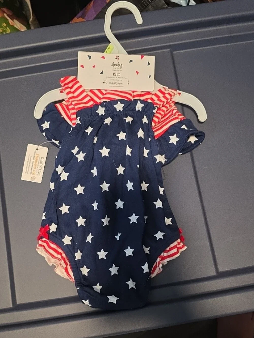 Baby Starters Navy Blue & Red Stars Stripes Romper with Hat